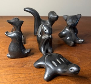 lot 79 image: Lot of Vintage Black on Black Pottery Animal Effigies