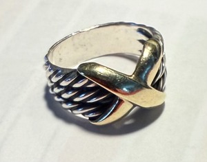 Sterling &amp; 14k David Yurman Cross Ring - Approx 6.5