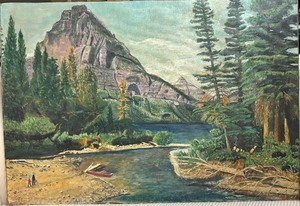 lot 98 image: Vintage Landscape Painting Medicine Lake Signed