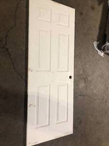 lot 2 image: JELD-WEN 30 in. x 80 in. 6 Panel Colonist Primed Textured Molded Composite Interior Door Slab Damaged   Customer Returns See Pictures