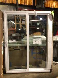JELD-WEN 60 in. x 80 in. V-2500 Desert Sand Vinyl Left-Hand Full Lite Sliding Patio Door Customer Returns See Pictures