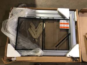 lot 41 image: Pleasant Hearth Clairmont Small Skyline Nickel Glass Fireplace Doors Customer Returns See Pictures