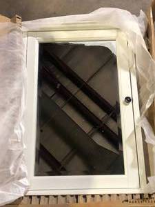 lot 52 image: Home Decorators Collection Hamilton 20 in. W x 27 in. H Rectangular Medicine Cabinet with Mirror customer Returns see pictures