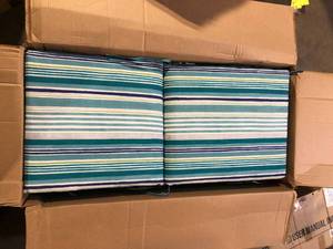 lot 57 image: ARDEN 20 in. x 20 in. High Back Outdoor Dining Chair Cushion in Teal Cobalt Stripe  customer return see pictures