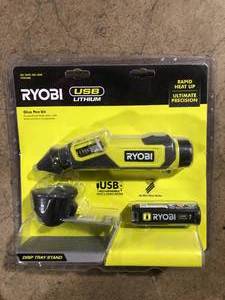 lot 64 image: RYOBI USB Lithium Glue Pen Kit with 2.0 Ah USB Lithium Battery and Charging Cable customer REturn see pictures