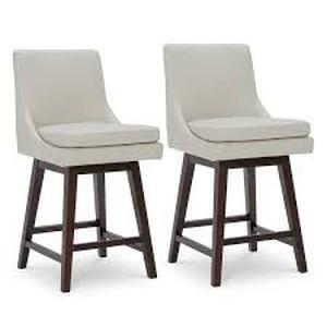 lot 61 image: Spruce & Spring Sean 26 in. Pebble Gray High Back Solid Wood Frame Swivel Counter Height Bar Stool with Fabric Seat (Set of 2) customer