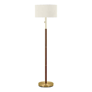lot 28 image: Hampton Bay Truman 58 in. Walnut and Brass Floor Lamp  Customer Returns See Pictures
