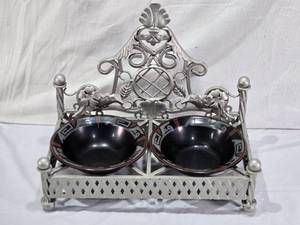 lot 19 image: Gabbay Dual Bowl Pet Feeder with Decorative Metal Stand