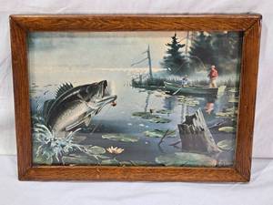 lot 22 image: Framed Fishing Scene Print by Les Kouba - Approx. 11x15