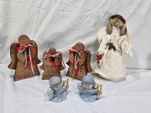 lot 26 image: Handcrafted Wooden Angels, Ceramic Angel Decorations and stuffed Angel Decoration
