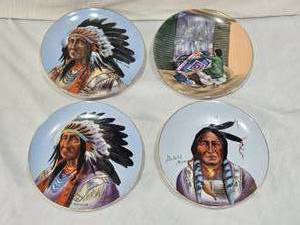 lot 32 image: Hand Painted Decorative Plates Featuring Native American Leaders and Scenes, One Says Duluth, Minn and Another Jacobs Ladder - Made in Germany