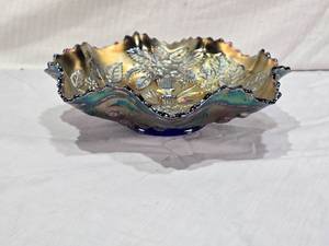 lot 45 image: Carnival Glass Bowl with Peacock and Floral Design