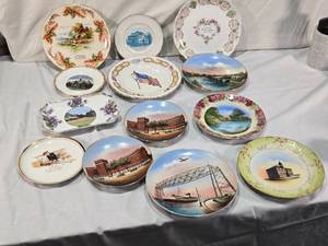 lot 47 image: Collection of Vintage Decorative Plates Featuring Minnesota Landmarks and Scenes Including 1919 Calendar Lucan, Minn, a Plate from Zumbrota, Rochester and More