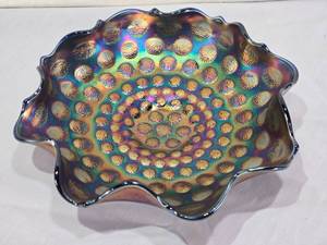 lot 54 image: Fenton Stippled Coin Dot Carnival Glass Bowl