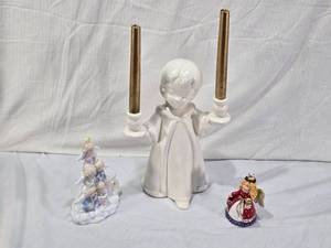 lot 69 image: Ceramic Angel Figurines and Candle Holder Set