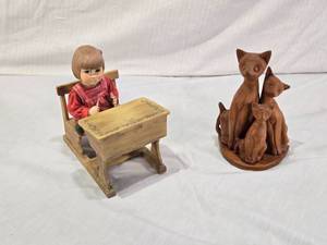 lot 70 image: Cindy Designs Norway Figurine and Handcrafted Wooden Cat Sculpture