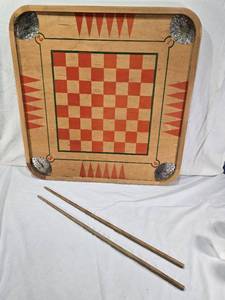 lot 79 image: Carrom Industries Ludington, Mich. 85 Carrom Board with Sticks & Game Pieces (see all pics)