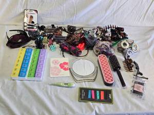 lot 101 image: Hair Accessories and Organizer Lot including Pony Connect, Headbands, Hair Clips, and Pill Organizer