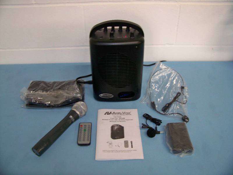 lot 79 image: AmpliVox SW245B Compact Dual Wireless Microphone Bluetooth Audio Public Address PA Sound System - NEW IN BOX