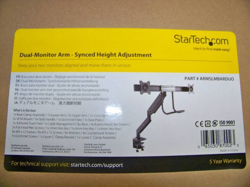 lot 83 image: StarTech Dual Monitor Arm Mount with Synced Height Adjustment - NEW IN BOX