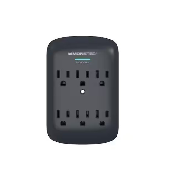 lot 815 image: Monster Power 6-Outlet Wall Tap Surge Protector - 300 Joules - Black