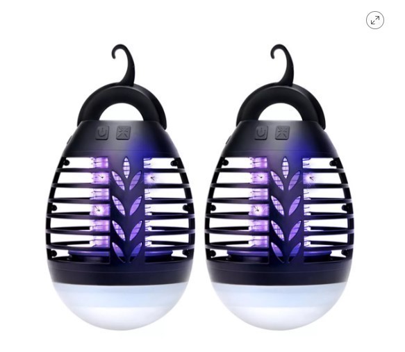 lot 743 image: 2 Pack of Dartwood Outdoor Bug Zapper - Waterproof, USB Rechargeable and Battery Powered Mosquito Killer, Insect Trap and Fly Swatter