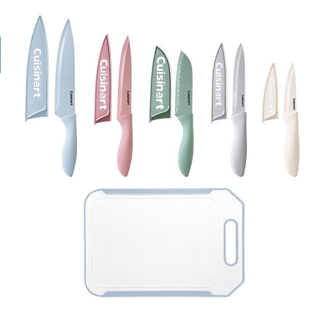 lot 459 image: NEW Cuisinart 11-Piece Cutlery Set and Cutting Board - Pastels