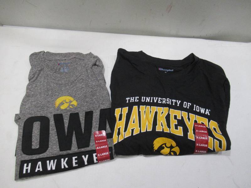 lot 447 image: PAIR of 2 NEW Iowa Hawkeyes NCAA Mens Short Sleeve T-Shirts - XL