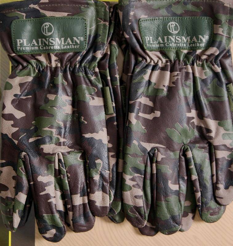 lot 405 image: NEW Plainsman All-Purpose Gloves Premium Cabretta Leather, Camouflage, 2 Pairs