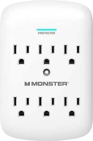 lot 276 image: Monster Wall Tap Plug 6-Outlet Extender with Outlet Surge Protector for Home, Travel, Office, Home Appliances, Computers, and Smart Phone Devices  300J and ETL Listed