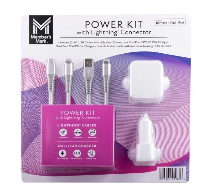 lot 281 image: NEW Members Mark Lightning Connector USB Power PD Kit - White