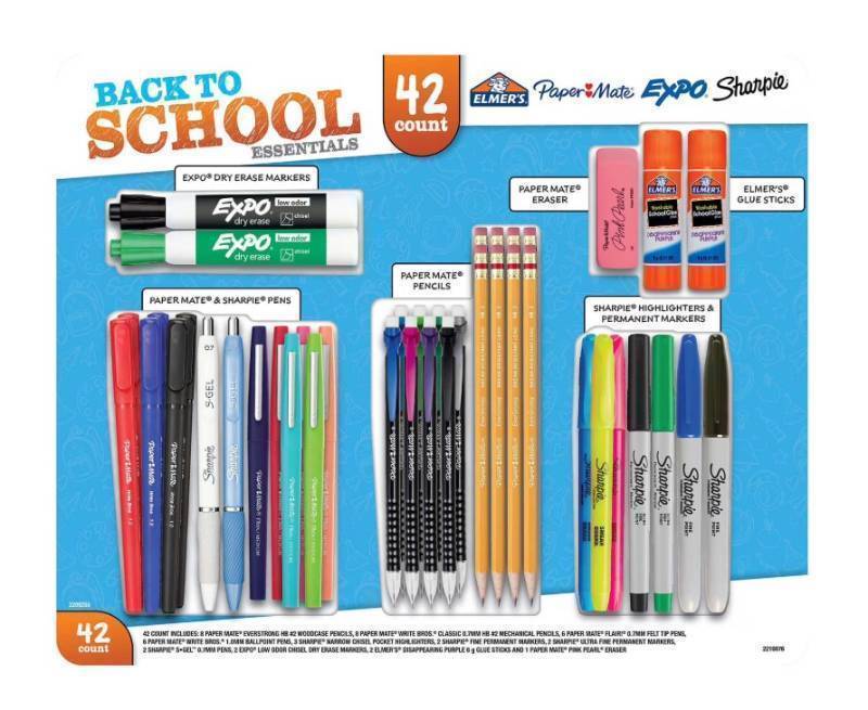 lot 298 image: NEW Sharpie SchoolOffice Essentials 42-Piece Value Pack from Paper Mate, Sharpie, Elmers & Expo