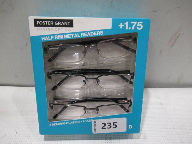 lot 235 image: NEW Design Optics by Foster Grant Cole Full Rim Rectangular Reading Glasses, 3-pack 1.75 Style D