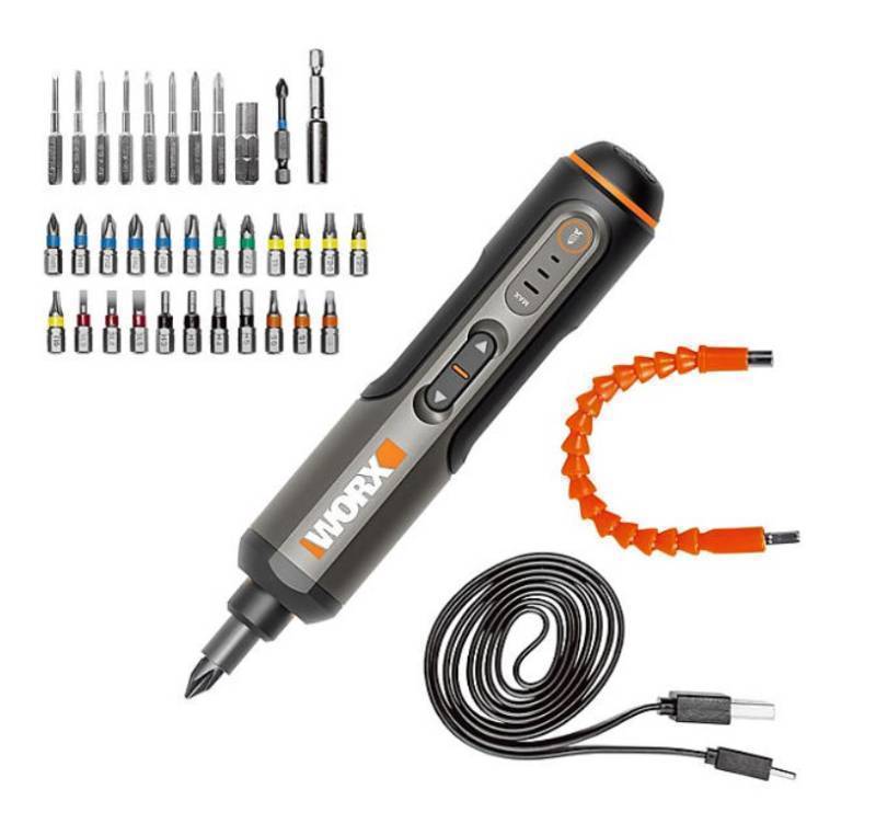 lot 221 image: NEW Worx 4V 3-Speed Cordless Screwdriver with 36 Piece Accessory Kit and Case