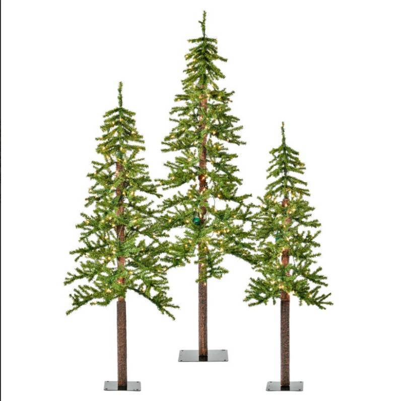 lot 163 image: Vickerman 4, 5, and 6 Natural Alpine Artificial Christmas Tree set of 3,1469 PVC Tips, 500 clear lights