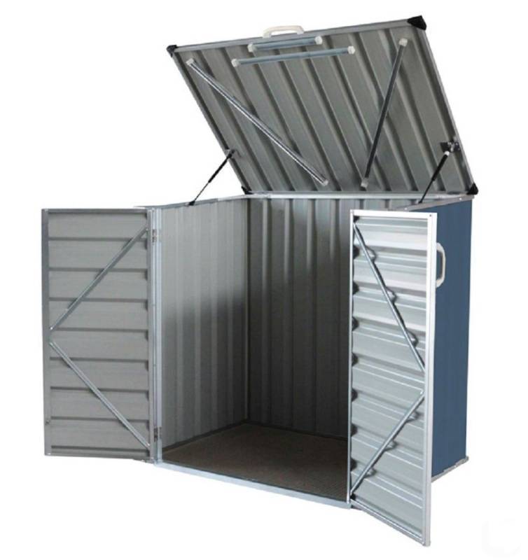 lot 166 image: NEW Build-Well BW0503HSH-GY 5 ft. x 3 ft. Metal Horizontal Modern Storage Shed without Floor Kit - 1 Shed