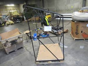 lot 109 image: Welded Black Metal Frame Built to Fit Onto Pallets with Angled Roof - Perfect for Projects