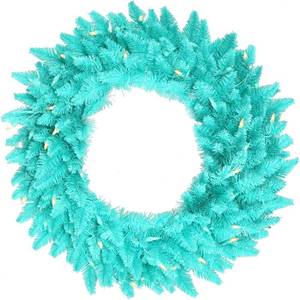 lot 142 image: Vickerman K16106LED 60 Aqua Artificial Christmas Wreath, Aqua Dura-Lit LED Lights