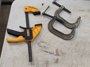 lot 350 image: Lot of (3) Clamps - (2) C-Clamps and (1) DeWalt Slide Clamp