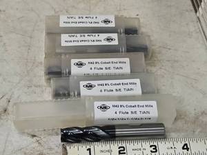 lot 212 image: Lot of (5) 12 Cobalt 4 Flute End Mill Bits (in original packaging)