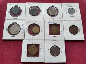 lot 3 image: (10) Vintage Foreign Coins in Flips