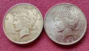 lot 4 image: 1922 & 1923 Peace Dollars