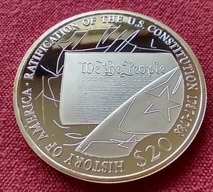 lot 14 image: 2001 Liberia .999 Silver U.S. Constitution Coin