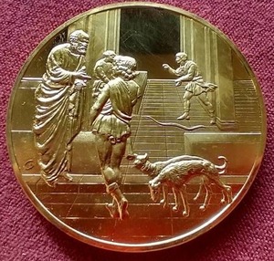 lot 46 image: Large Sterling Medallion (2.33 oz) - 100 Greatest Masterpieces Story of Jacob and Esau