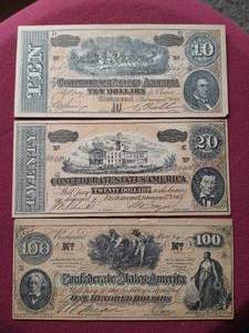 lot 49 image: (3) Replica Confederate Currency Notes