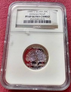 lot 55 image: 1999-S Silver Quarter - NGC PF 69 Ultra Cameo