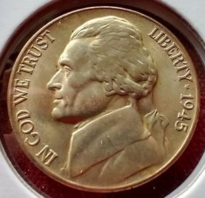 lot 58 image: Beautiful Uncirculated 1945-D War Nickel