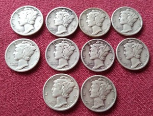 lot 65 image: (10) Mercury Dimes