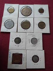 lot 86 image: (10) Vintage Foreign Coins in Flips