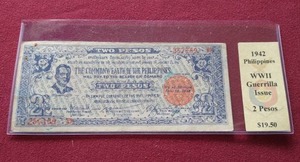 lot 101 image: 1942 Philippines WW2 Guerilla Issue 2 Pesos Note